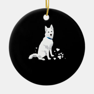 Cute White Siberian Husky - Sweet White Snow Dog Ceramic Ornament