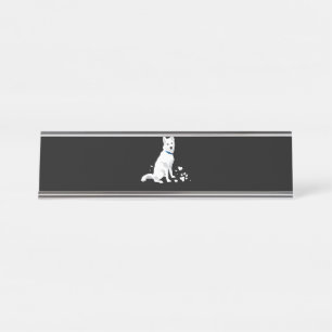 Cute White Siberian Husky - Sweet White Snow Dog Desk Name Plate