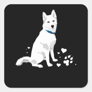 Cute White Siberian Husky - Sweet White Snow Dog Square Sticker