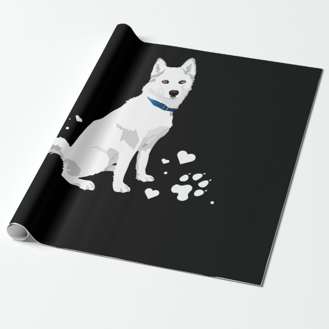 Cute White Siberian Husky - Sweet White Snow Dog Wrapping Paper (Unrolled)