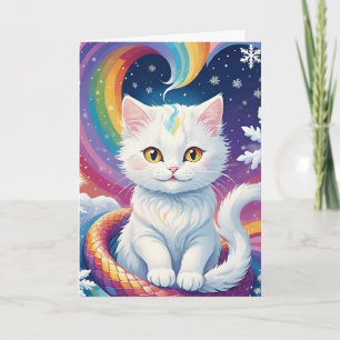 Cute White Snow Christmas Cat Calendar 2025 Card