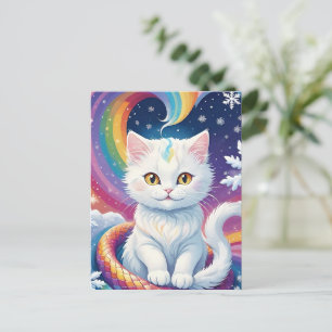 Cute White Snow Christmas Cat Holiday Postcard