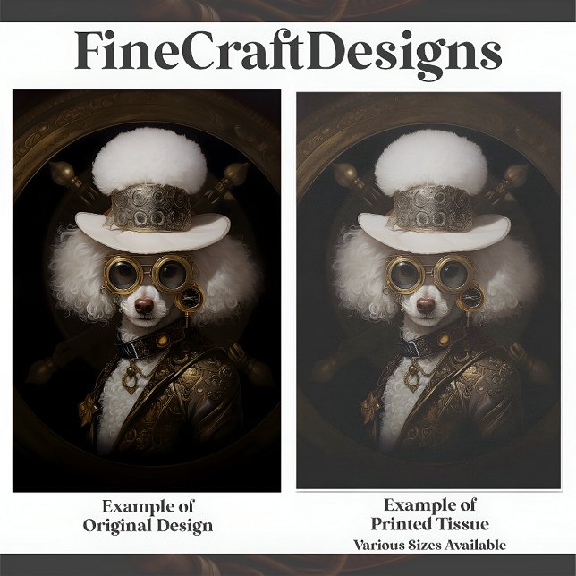 Cute White Steampunk Poodle Painting D2L Decoupage Tissue Paper (Creator Uploaded)