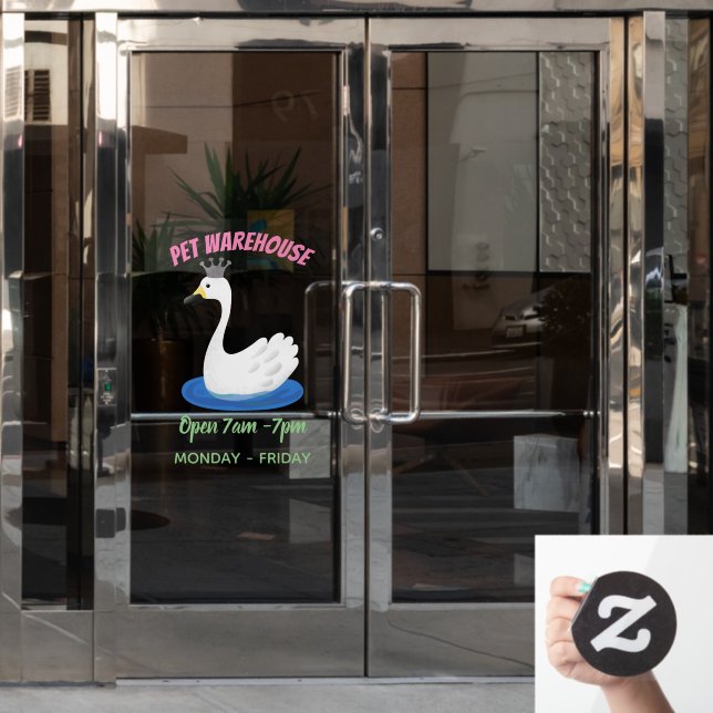 Cute white swan with crown cartoon (Office Door)