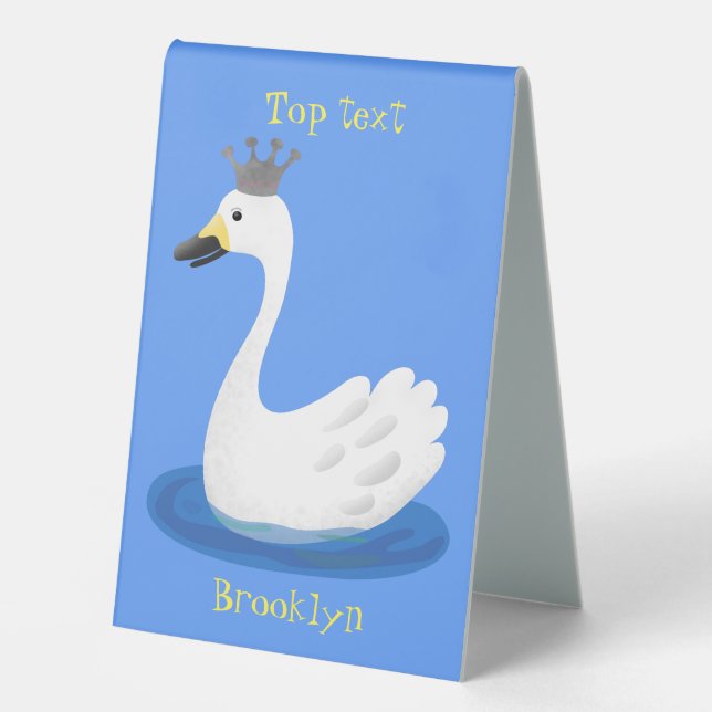 Cute white swan with crown cartoon (Front)