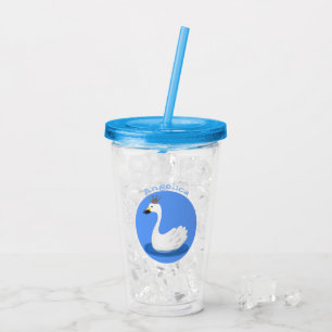 Cute white swan with crown cartoon acrylic tumbler