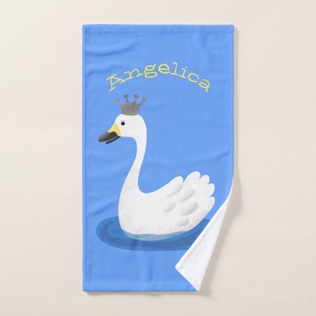 Cute white swan with crown cartoon bath towel set (Hand Towel)