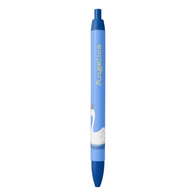Cute white swan with crown cartoon black ink pen (Front Vertical)
