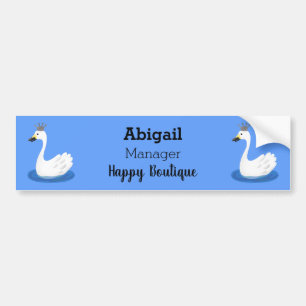 Cute white swan with crown cartoon bumper sticker