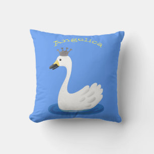Cute white swan with crown cartoon cushion