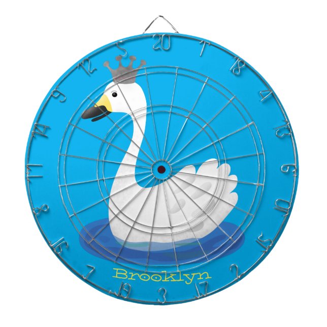 Cute white swan with crown cartoon dartboard (Front)