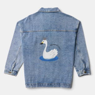 Cute white swan with crown cartoon denim jacket