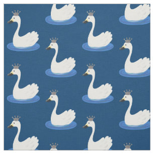 Cute white swan with crown cartoon fabric