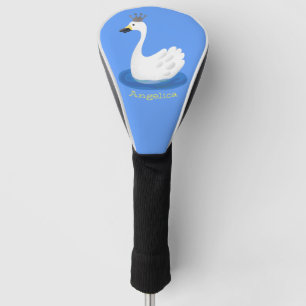 Cute white swan with crown cartoon golf head cover