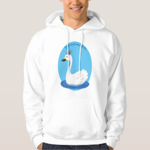 Cute white swan with crown cartoon hoodie