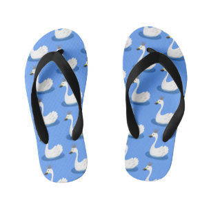 Cute white swan with crown cartoon kid's thongs
