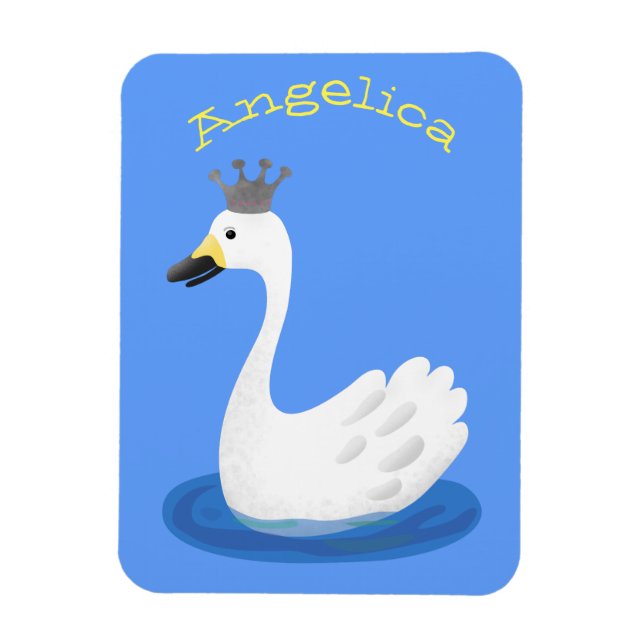 Cute white swan with crown cartoon magnet (Vertical)