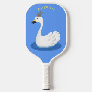 Cute white swan with crown cartoon pickleball paddle