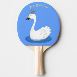 Cute white swan with crown cartoon ping pong paddle