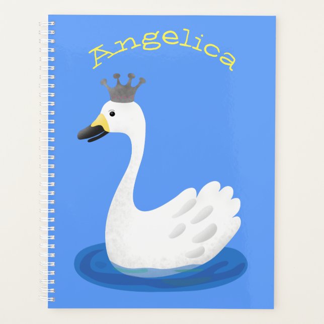Cute white swan with crown cartoon planner (Front)