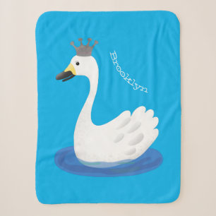 Cute white swan with crown cartoon sherpa blanket