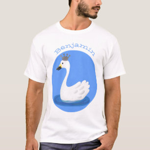 Cute white swan with crown cartoon T-Shirt