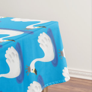 Cute white swan with crown cartoon tablecloth