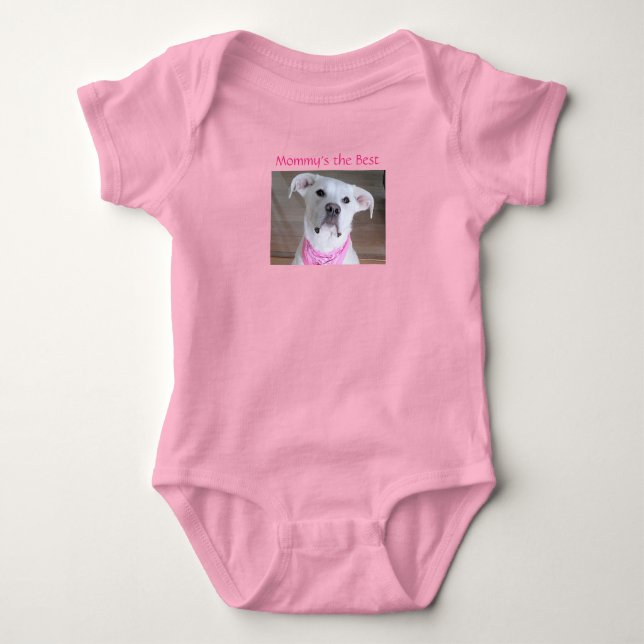 Cute White Sweet Puppy Dog Mummy Pink Baby Bodysuit (Front)