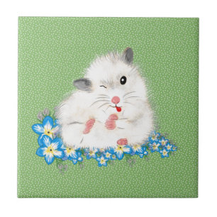 Cute white Syrian hamster accessories, green polka Ceramic Tile