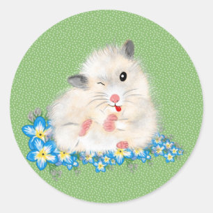 Cute white Syrian hamster accessories, green polka Classic Round Sticker