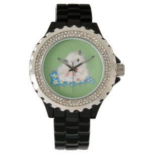 Cute white Syrian hamster accessories, green polka Watch