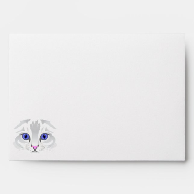 Cute white tabby cat face close up illustration envelope (Front)