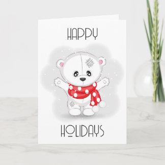 Cute White Teddy Bear in Xmas Scarf Holiday Card
