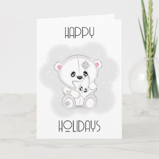 Cute White Teddy Bear with Star Holiday Card