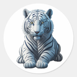Cute white tiger classic round sticker