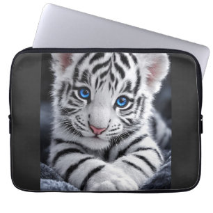 Cute White Tiger Cub Blue Eyes Wildlife Poster Laptop Sleeve