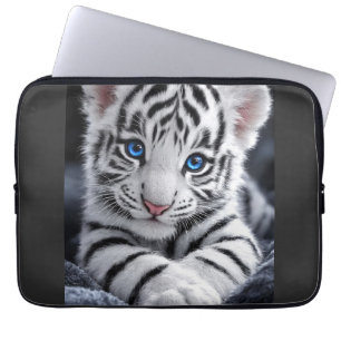 Cute White Tiger Cub Blue Eyes Wildlife Poster Laptop Sleeve