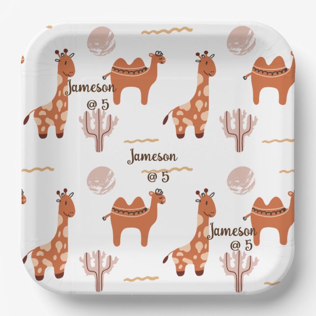 Cute White Toy Animal Cactus Camel Llama Birthday Paper Plate (Front)