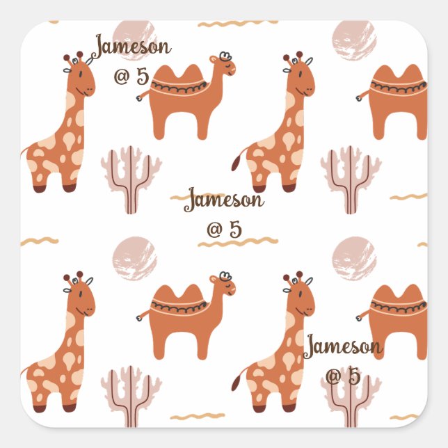 Cute White Toy Animal Cactus Camel Llama Birthday Square Sticker (Front)