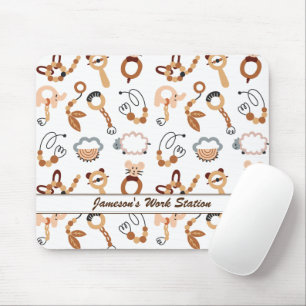 Cute White Toy Boho Pattern Illustration Name Mouse Pad