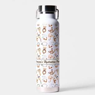 Cute White Toy Boho Pattern Illustration Name Water Bottle