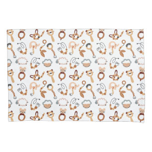 Cute White Toy Boho Pattern Illustration  Pillowcase
