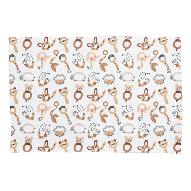 Cute White Toy Boho Pattern Illustration  Pillowcase (Front)