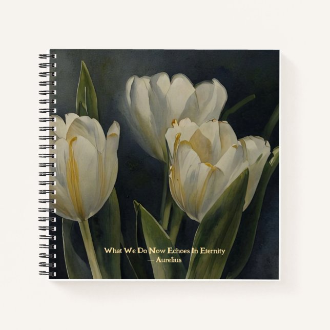 Cute White Tulips Aurelius Wisdom QuoteJournal Notebook (Front)