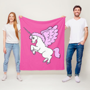 Cute White Unicorn Dark Pink Fleece Blanket