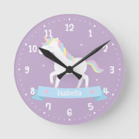 Cute White Unicorn Girls Bedroom Wall Clock