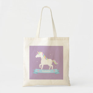 Cute White Unicorn Pastel Mane Girls Name Tote Bag