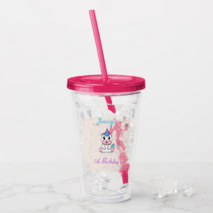 Cute white unicorn pink acrylic tumbler