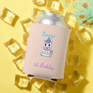 Cute white unicorn pink can cooler