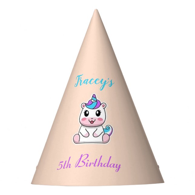 Cute white unicorn pink party hat (Front)